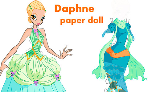 Winx Club Daphne paper doll with clothes and hairstyles