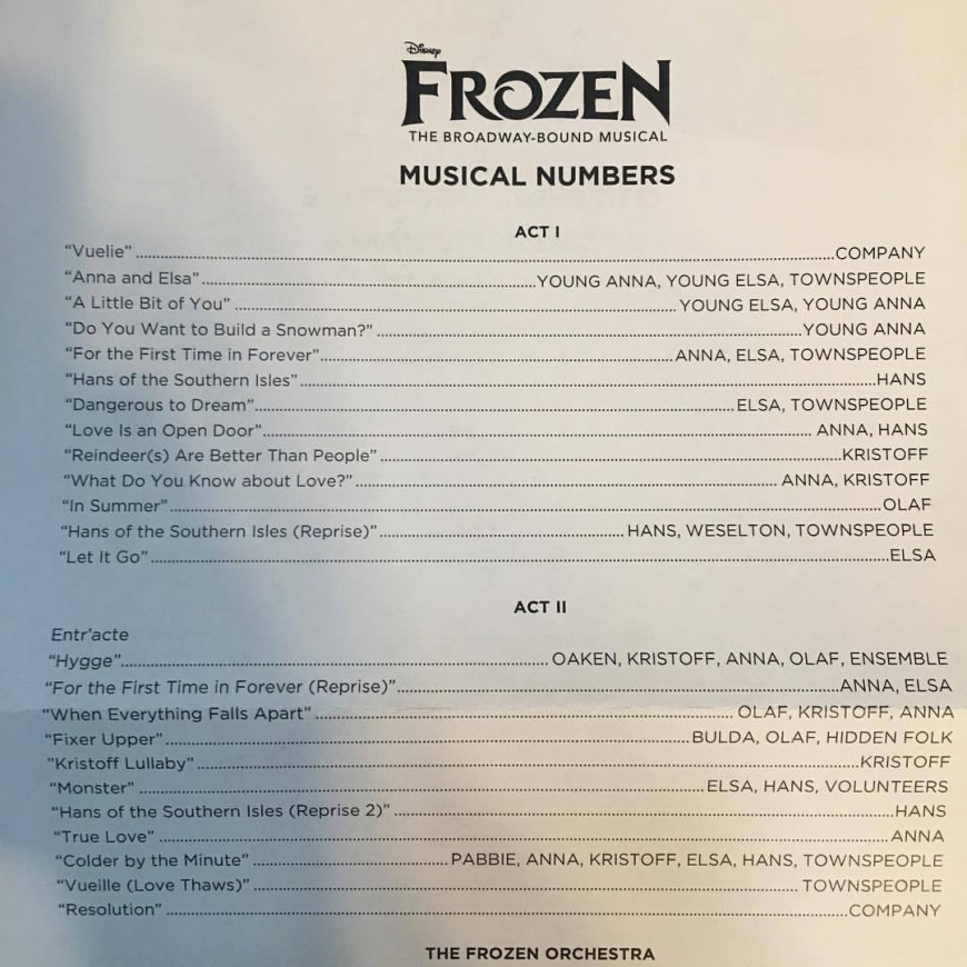 Frozen musical songs list