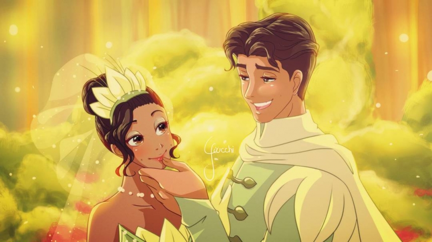 Prince Navin and Tiana in anime style