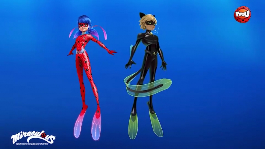 Miraculous Ladybug season 2 Ladybug and Cat underwater transformation