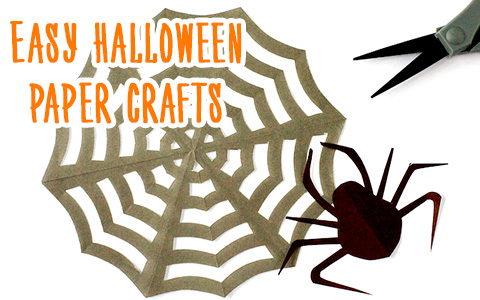 Paper craft: How to make halloween origami cat, bat and spider web «snowflakes»