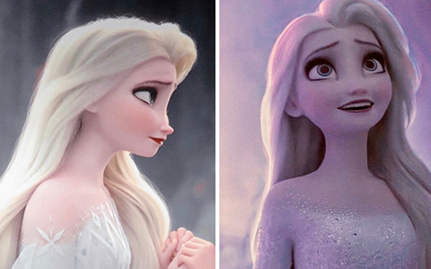 Images with Elsa in her new "Snow Queen" look  with her hair down, from the final of Frozen 2