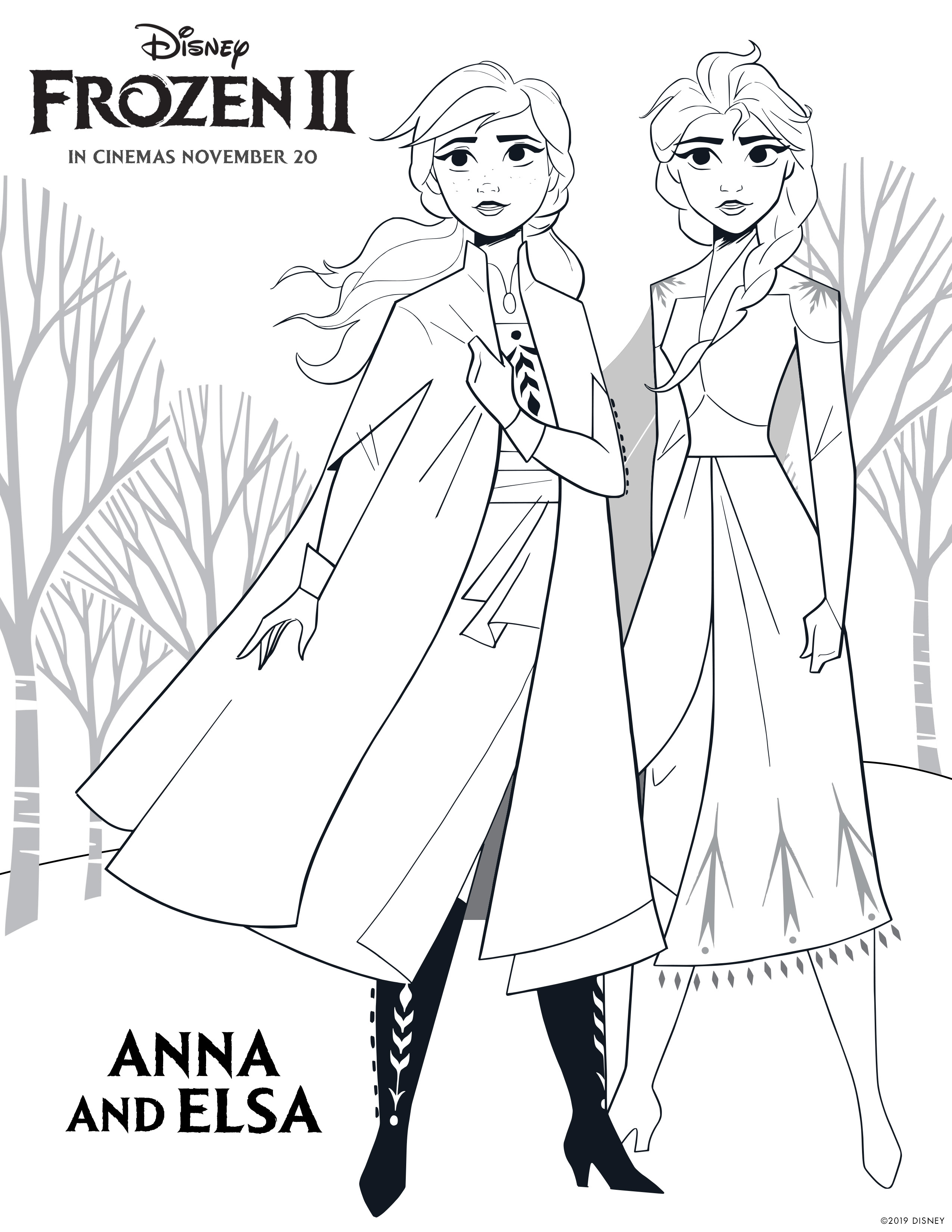 Frozen 2 free coloring pages with Elsa, Anna, Olaf, Kristoff, Bruni and