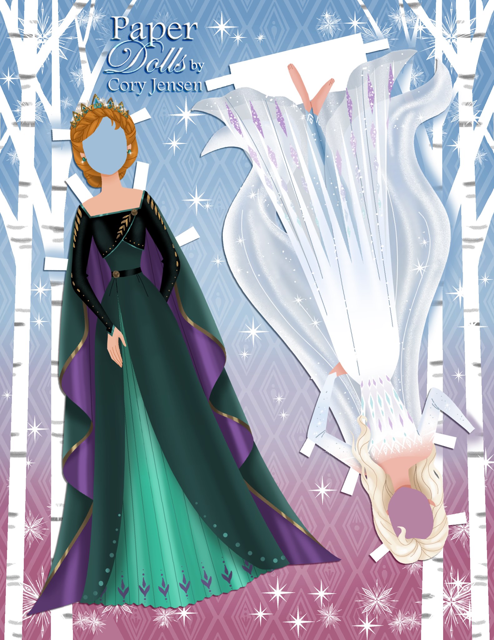 Frozen 2 Elsa And Anna Paper Dolls With Clothing And Dresses