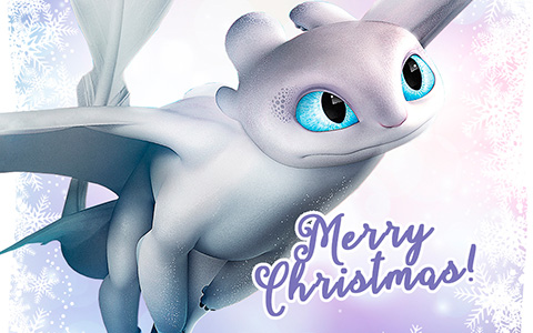 Merry Christmas cards How to Train your Dragon with Light fury, Toothless and Hiccup