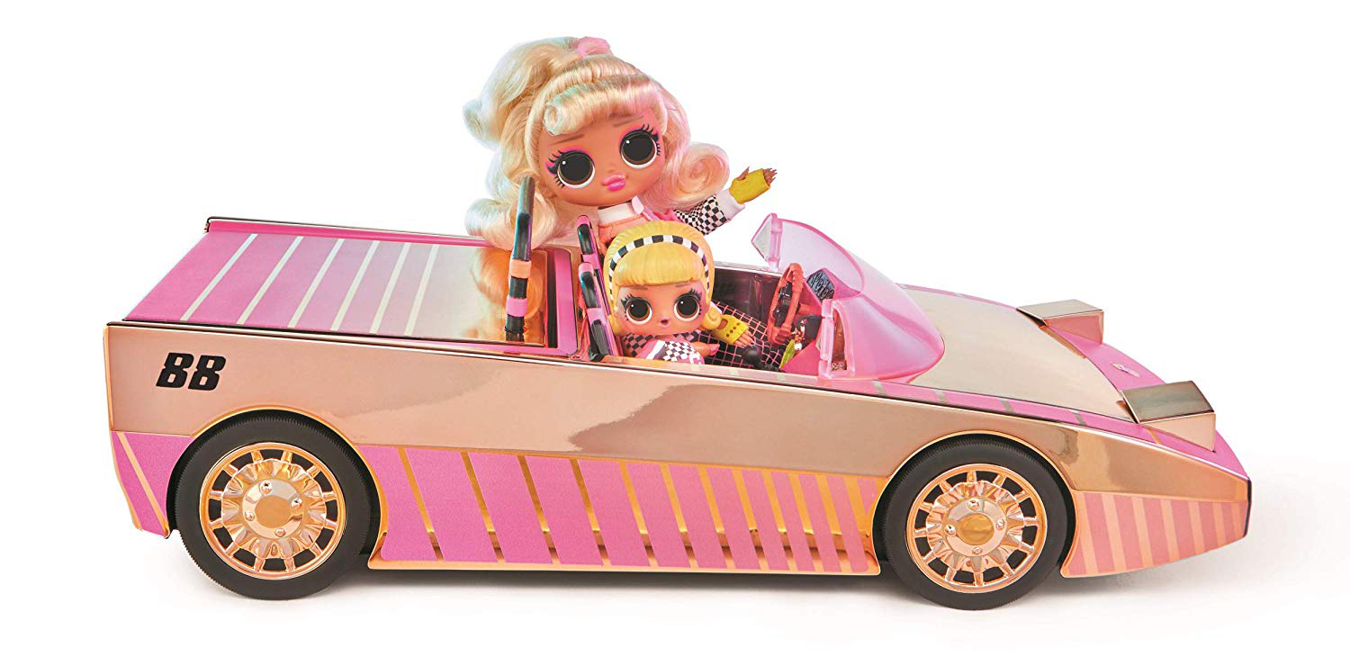 LOL Surprise Car-Pool Coupe with Drag Racer doll and black lights