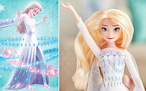 New Frozen 2 singing dolls: Elsa in white dress and Anna Queen from Hasbro