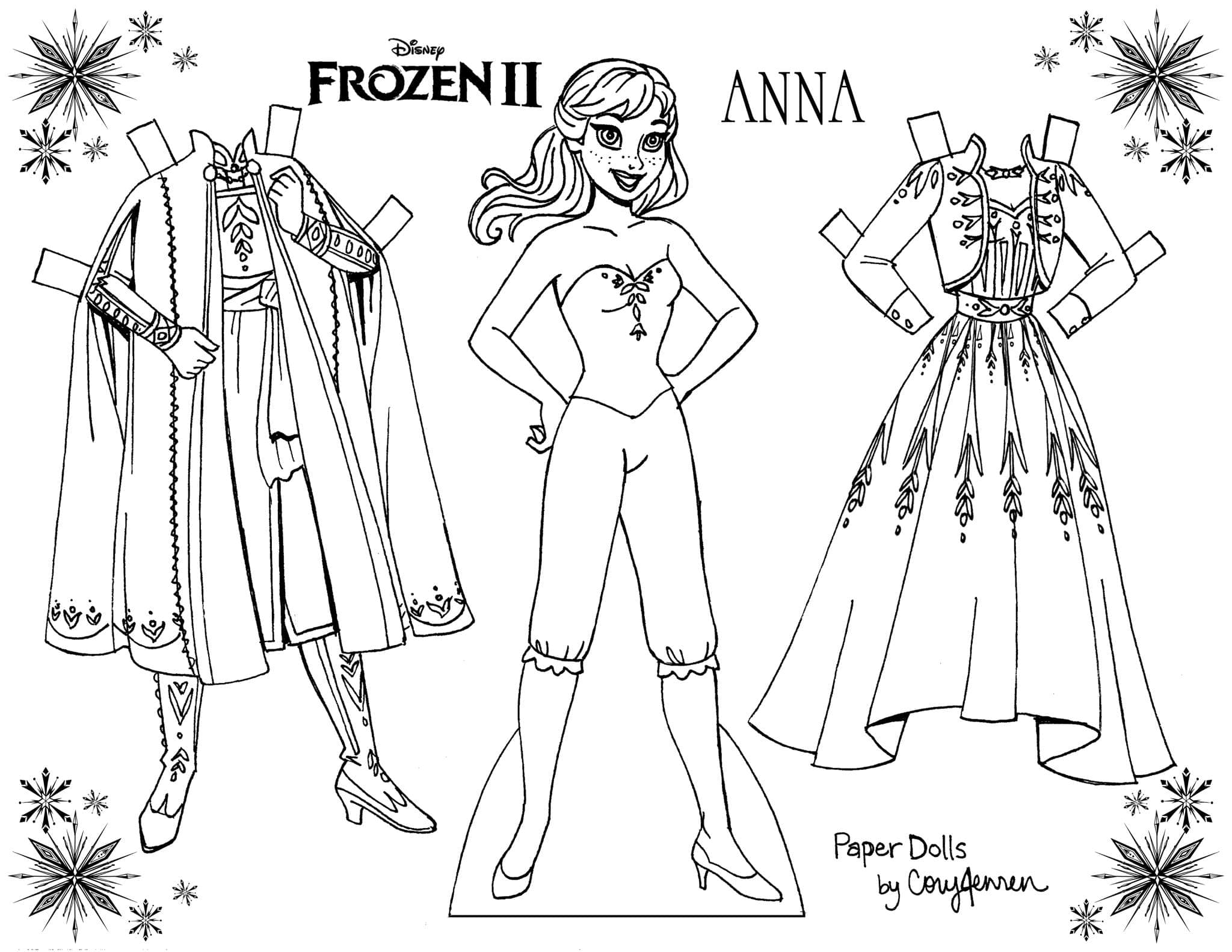 Frozen 2 coloring paper dolls of Elsa and Anna - YouLoveIt.com