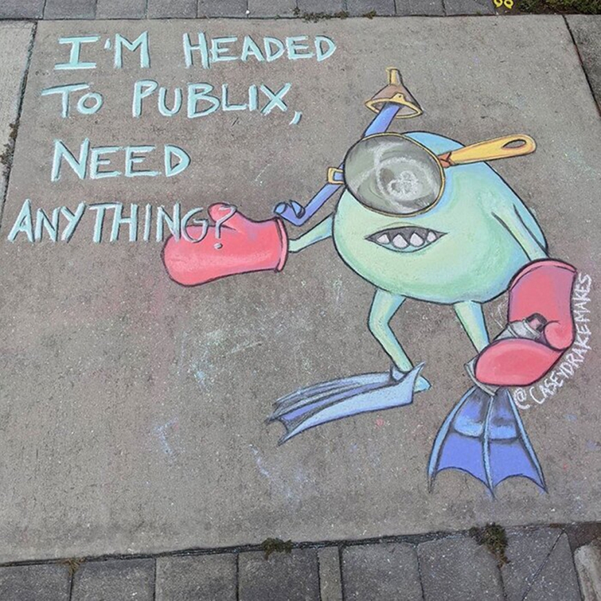 Disney characters about quarantine in beautiful asphalt chalk drawings