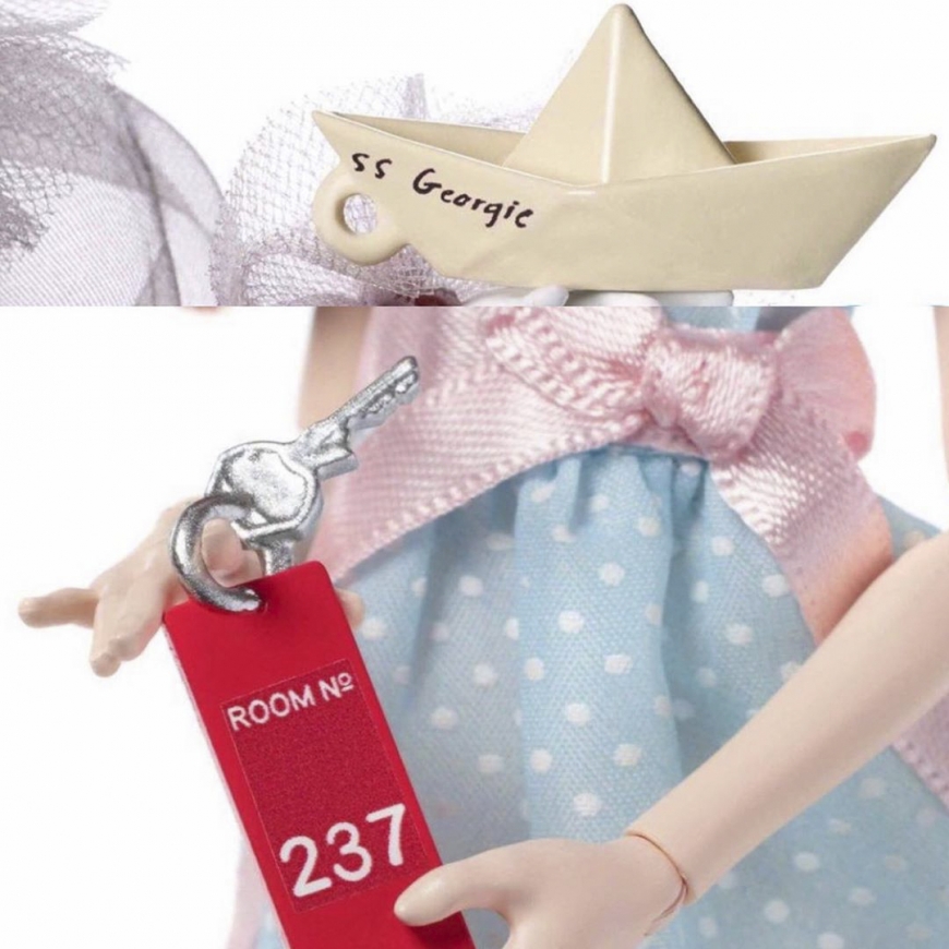 The MonsterHigh Pennywise comes with an S.S. Georgie boat and The Grady Twins come with a key to Room 237