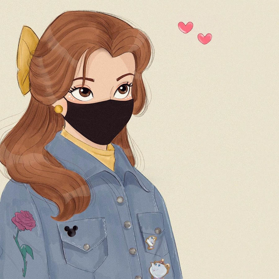 Disney Princess wears face masks - cute art and profile pictures