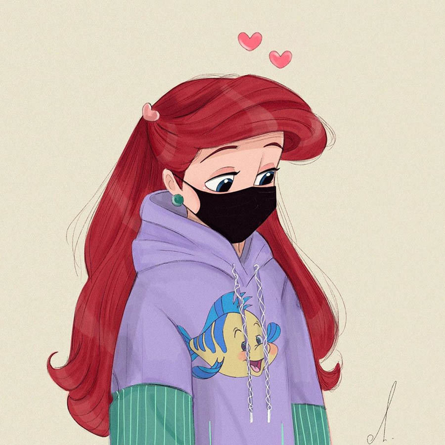 Disney Princess wears face masks - cute art and profile pictures