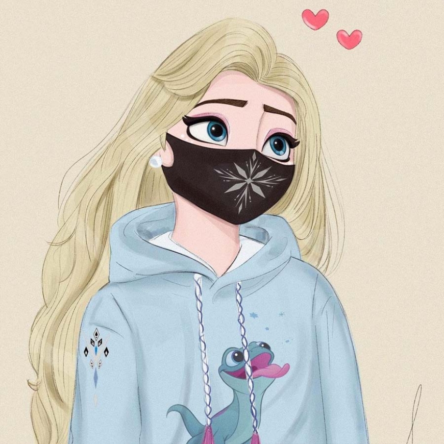 Disney Princess wears face masks - cute art and profile pictures