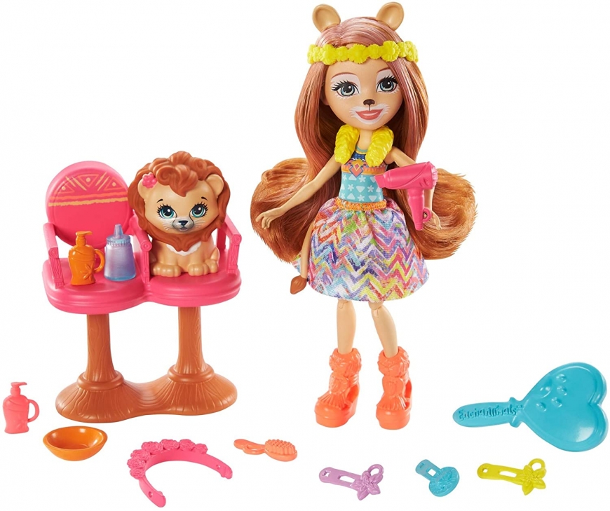 Enchantimals Stylin Salon Playset with Lacey Lion doll