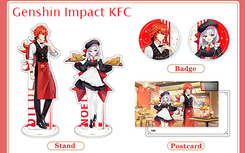 Genshin Impact KFC collaboration acrylic stands, badges and postcard - where you can get them