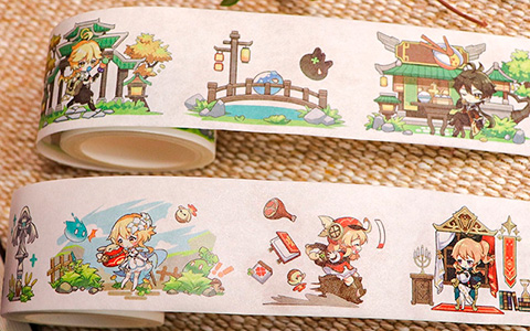 Super cute Genshin Impact washi tape with Venti, Zhongli, Diluc, Keqing, Klee and other characters