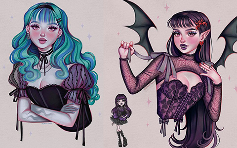 Monster High cute fanart: creepy corsets series from Luma