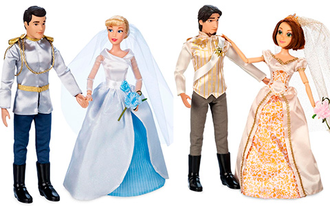 Disney Store new wedding dolls sets: Cinderella and Prince Charming, Rapunzel and Eugene, Tiana and Naveen and Ariel and Eric