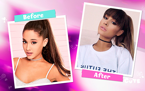 Ariana's Grande new look with bangs in before and after video