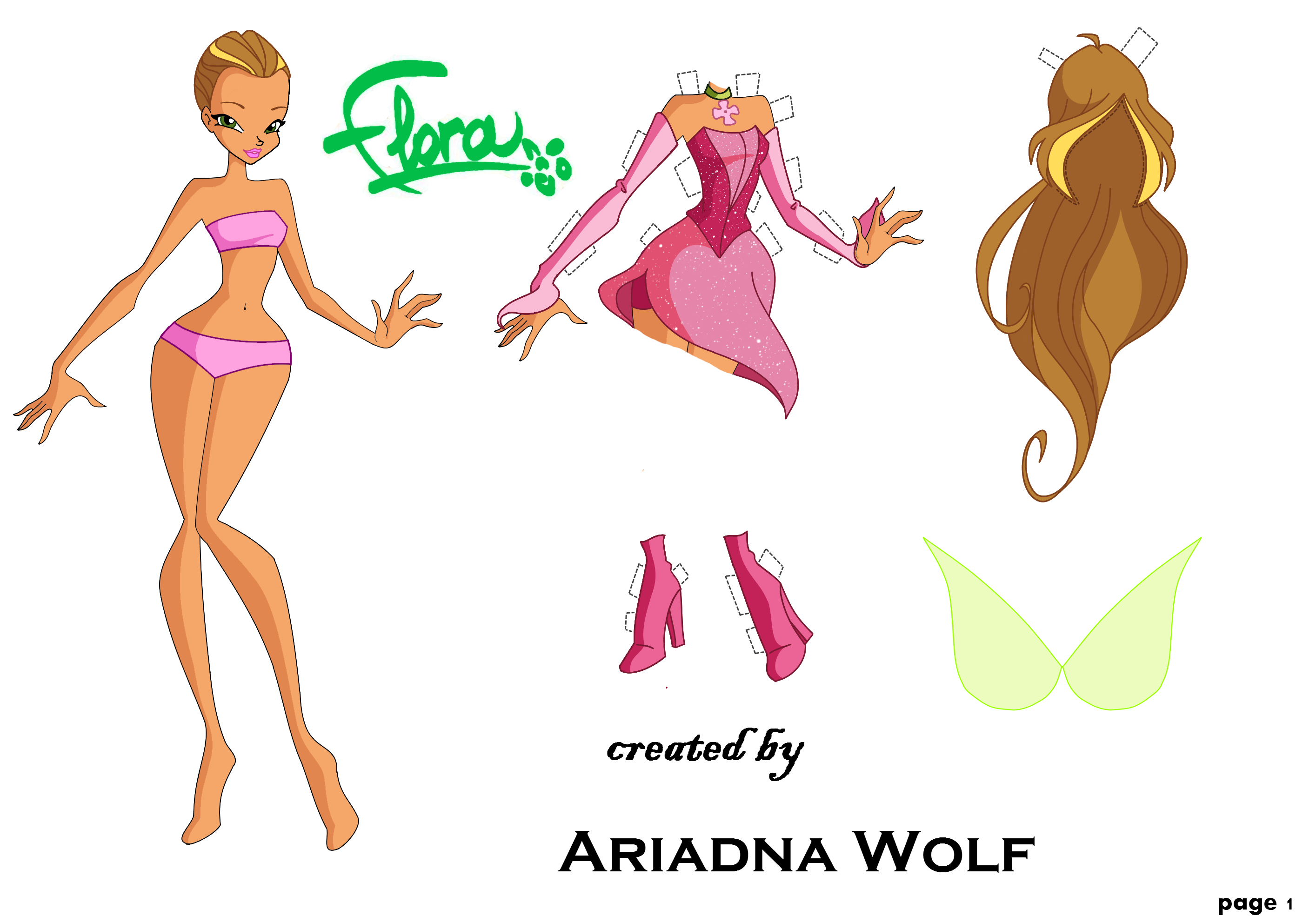 Winx Club Flora paper doll with clothes 