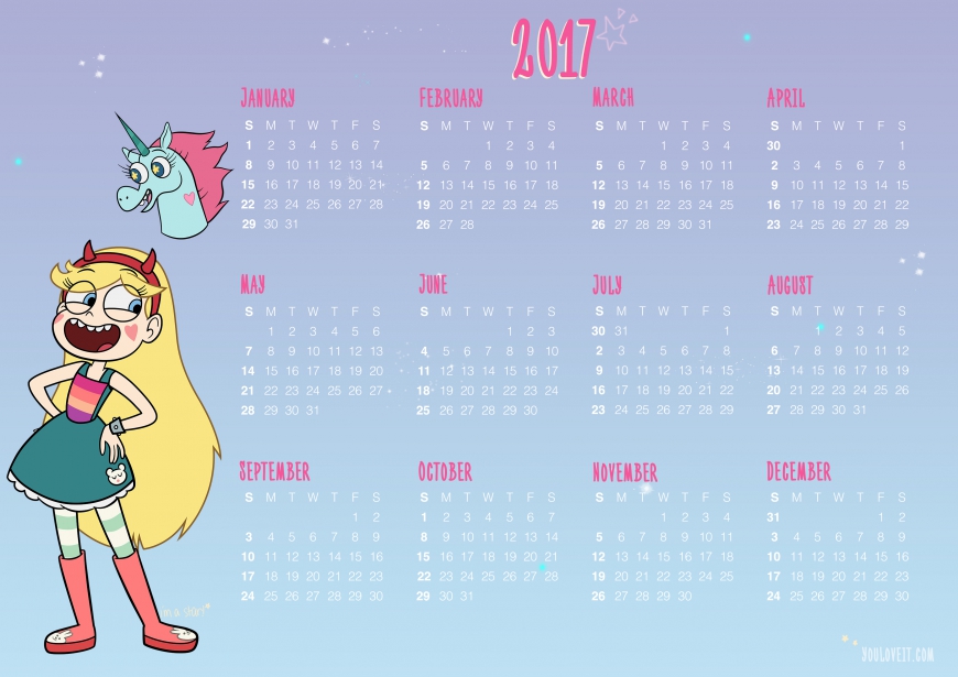 Star Butterfly 2017 calendar