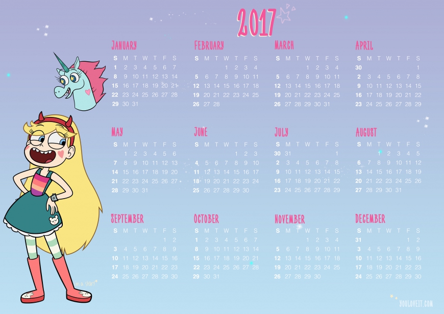 Star Butterfly 2017 calendar