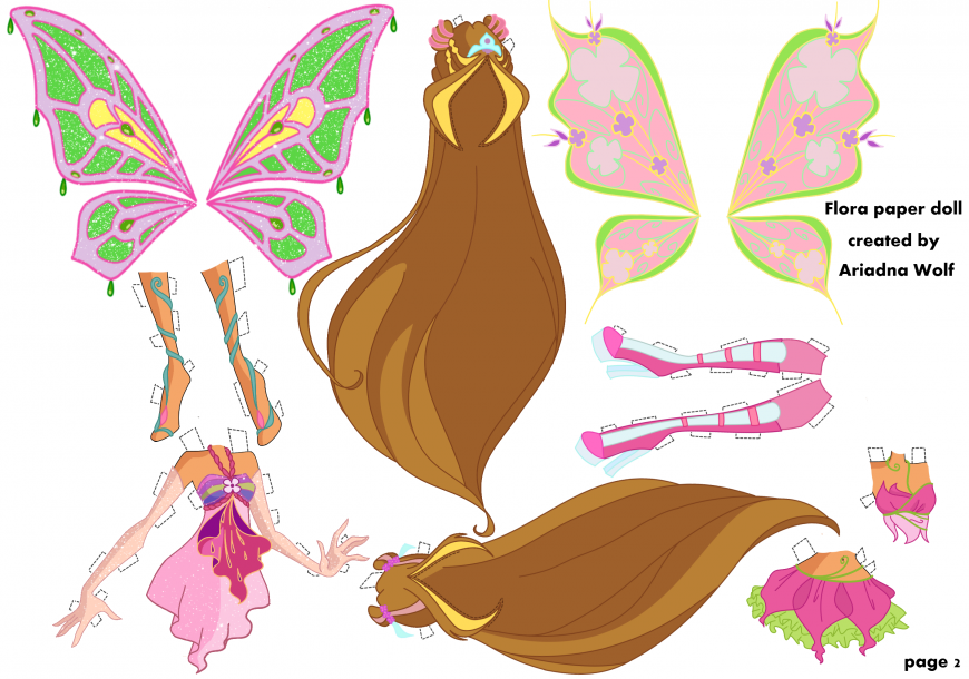 Winx Club Flora paper doll with clothes