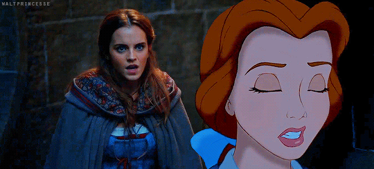 Beauty and the Beast cartoon and movie characters together