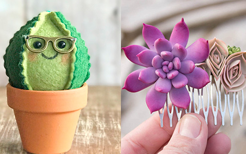 Succulents and Cacti in Jewelry, Hair Accessories and Decor