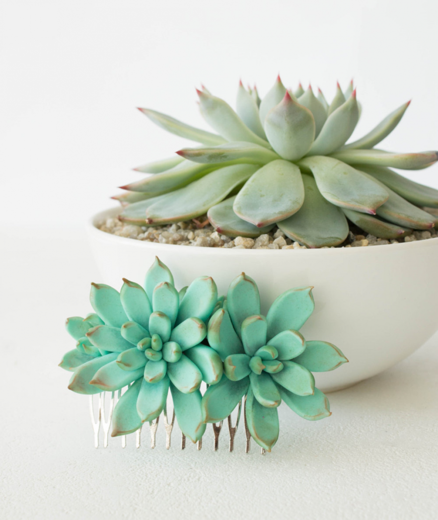 Succulents and Cacti in Jewelry, Hair Accessories and Decor
