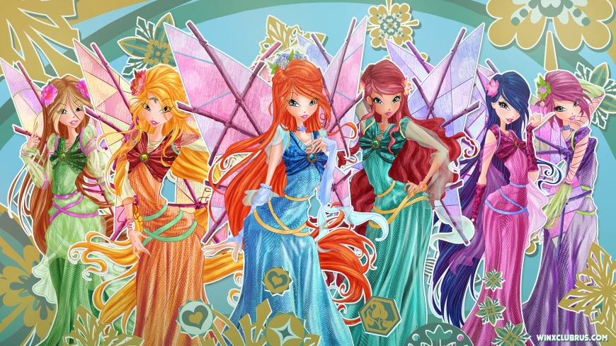 Wallpaper with all Winx in medieval dresses