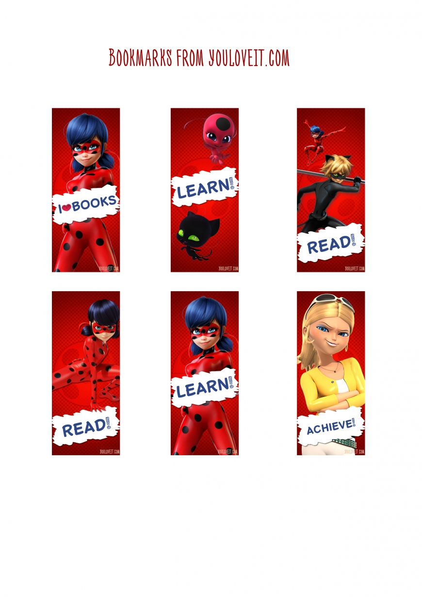 Miraculous LadyBug bookmarks - download and print