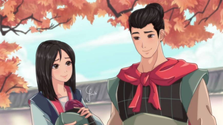 Mulan and Li Shang in anime style