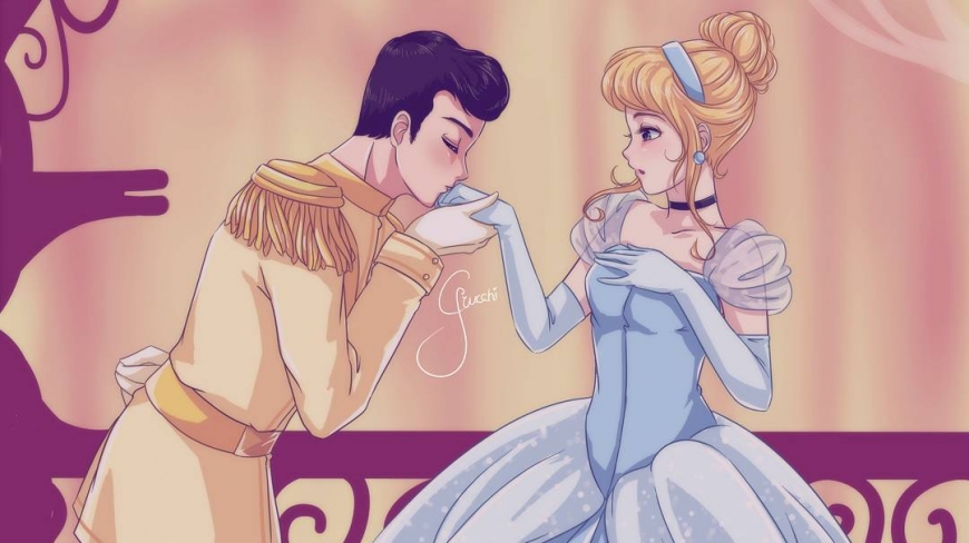 Prince Charming and Cinderella in anime style