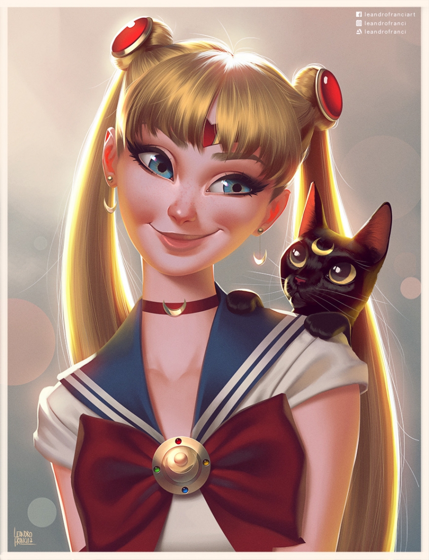 Sailor Moon and cat Luna