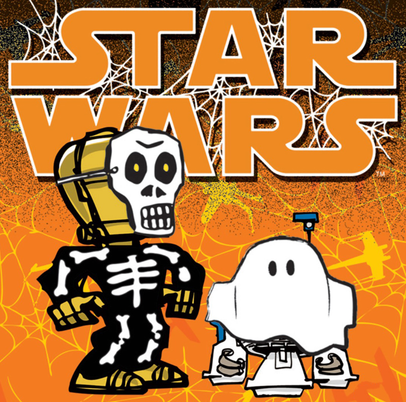 Star Wars Halloween card with C-3PO and R2-D2