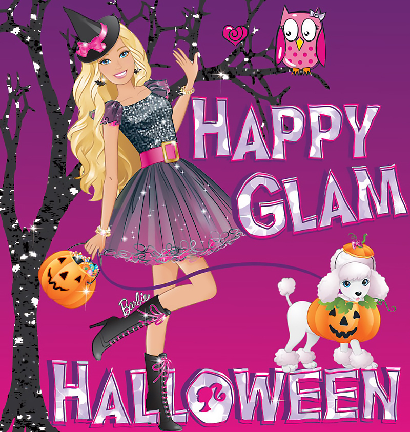 Happy Glam Halloween Barbie card