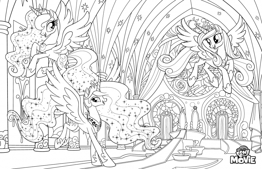 My Little Pony The Movie coloring page with ponies princess in Canterlot