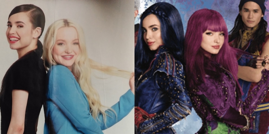 Sofia Carson and Dove Cameron in Descendants and in real life