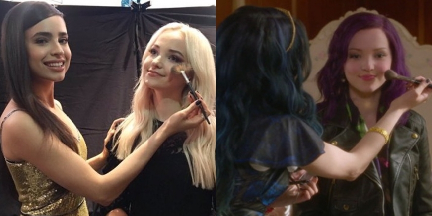 Sofia Carson and Dove Cameron in Descendants and in real life