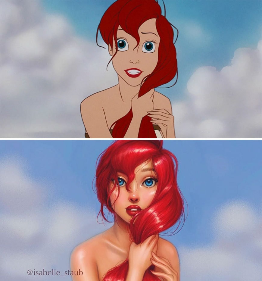 Redrawn realistic Ariel, "The Little Mermaid"