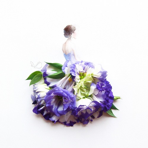 Flower dress - watercolor drawinf with flower petals Lim Zhi Wei