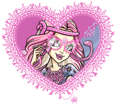 Monster High valentines in spider web hearts