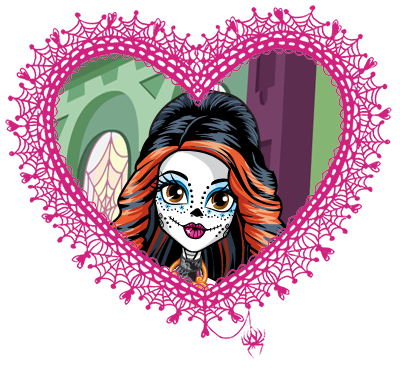 Monster High valentines in spider web hearts