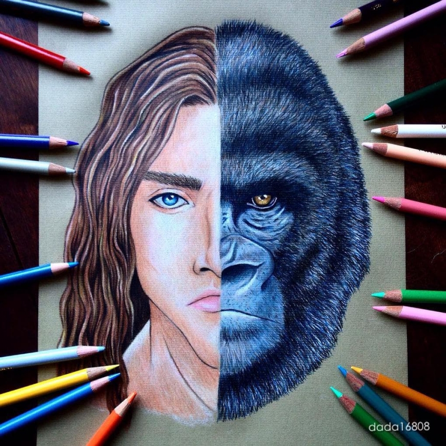 Artist combines faces of the characters in one picture