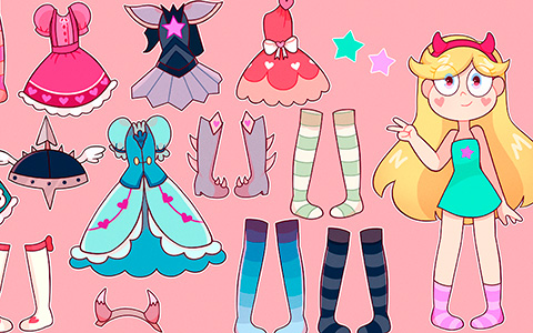 Star vs. the Forces of Evil: Star Butterfly paper doll with clothes from season 1