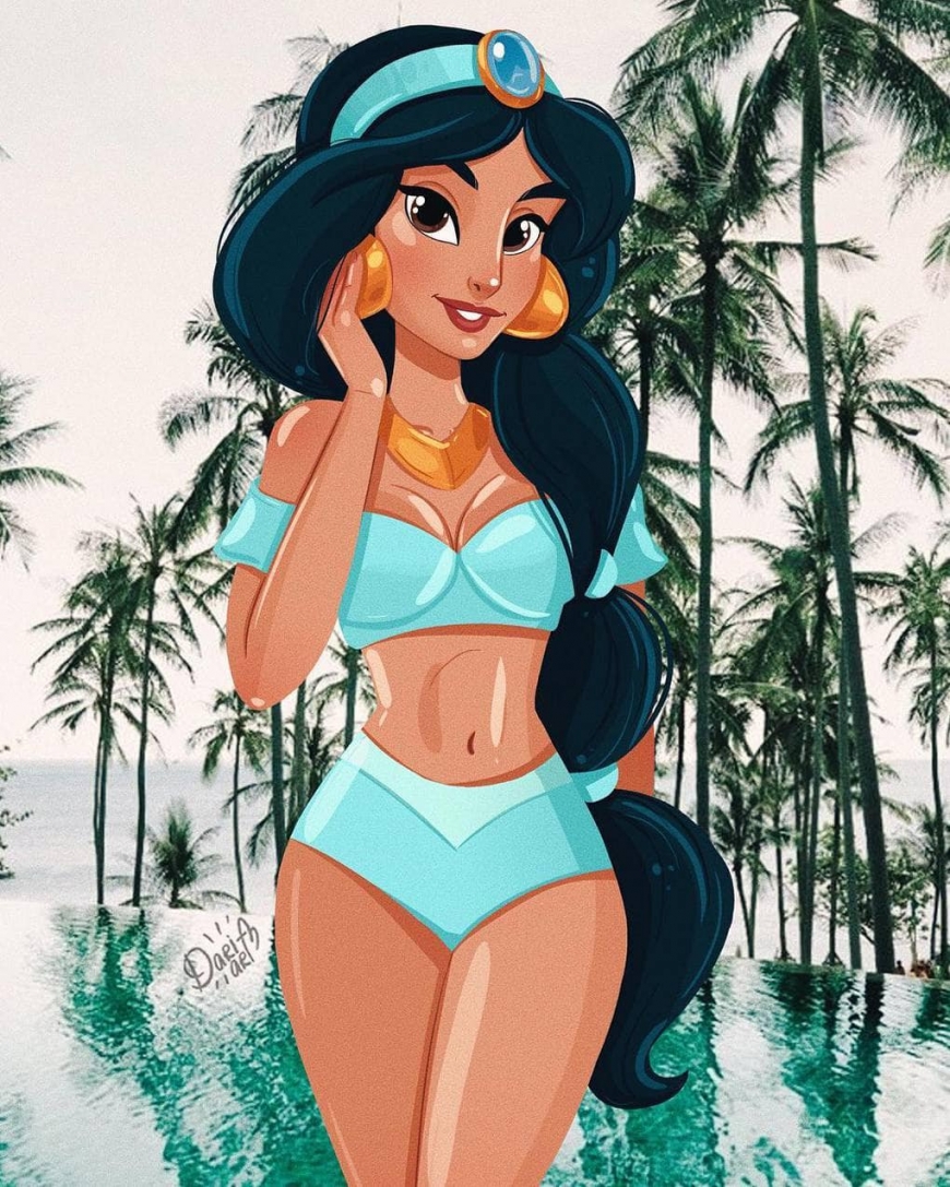 Disney Princess Jasmin in swimsuit.