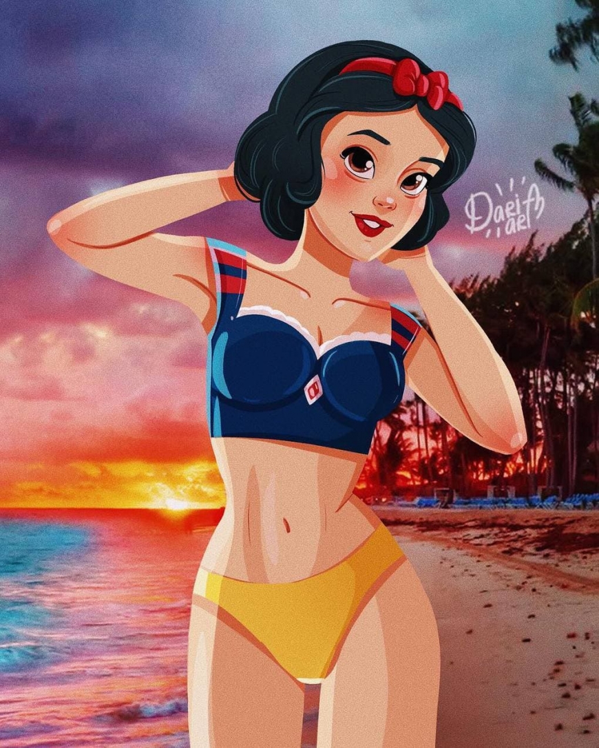 Disney Princess Snow White in swimsuit.