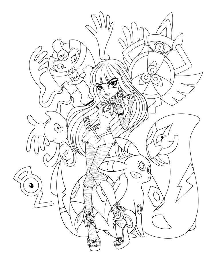 Monster High with pokemon coloring pages