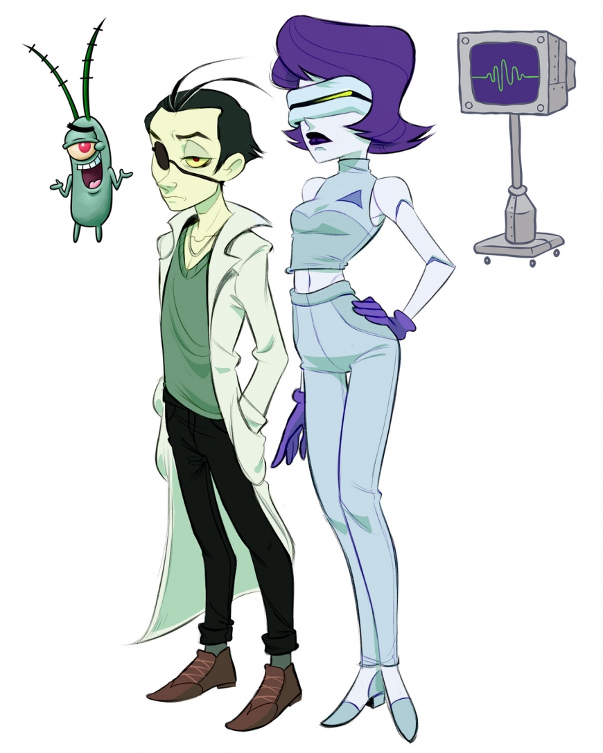 Sponge Bob characters coolest humanization Plankton and Karen